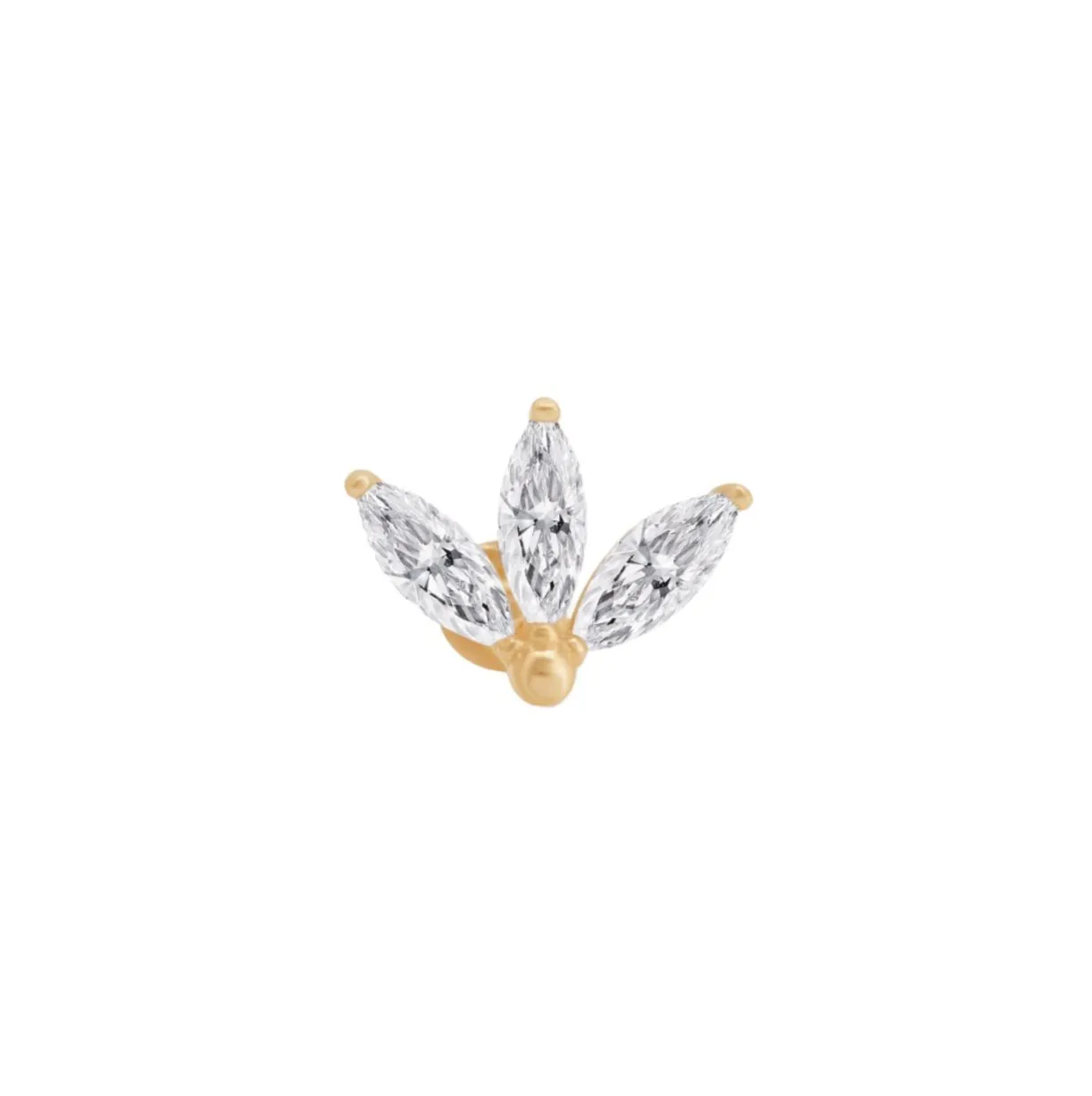 Engraved Lotus Marquise Cubic Zirconia Flat Back Stud