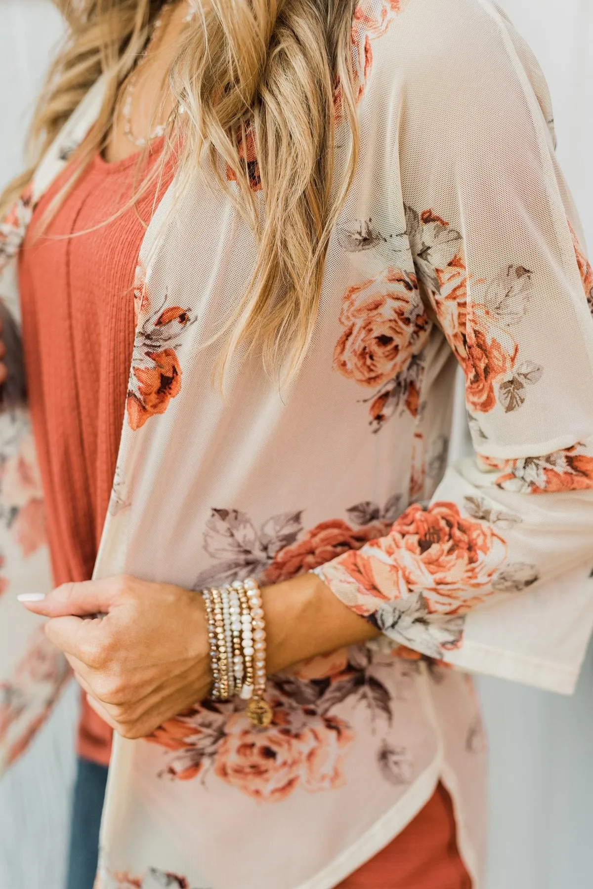 Feels Like Fall Lightweight Floral Kimono- Nude & Rust