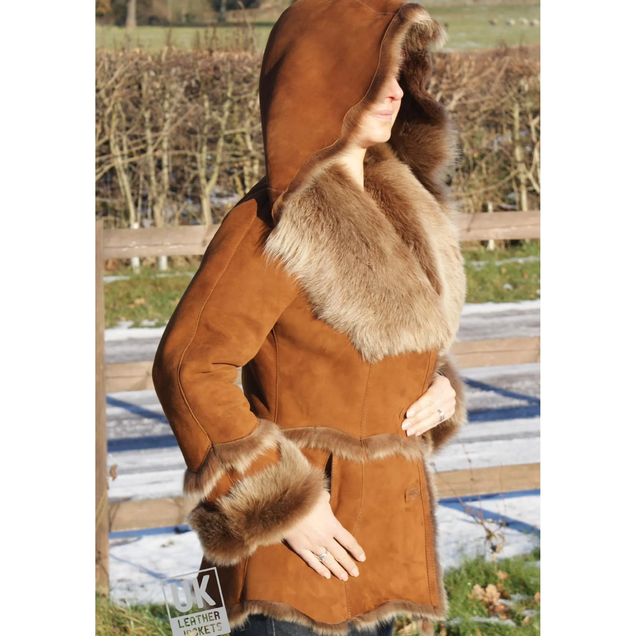 Finest Toscana Sheepskin Hooded Jacket - Danota - Tan | Free UK Delivery