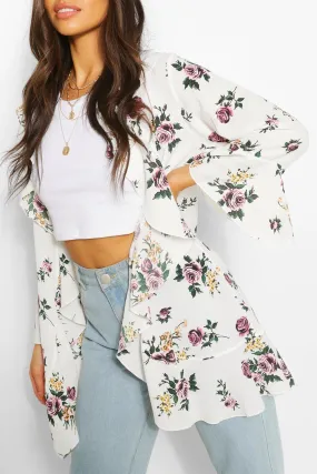 Floral Print Waterfall Short Kimono