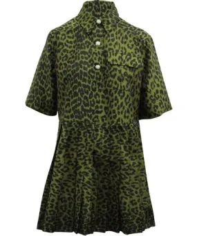 Ganni Crispy Jacquard Button Front Dress in Green Polyester