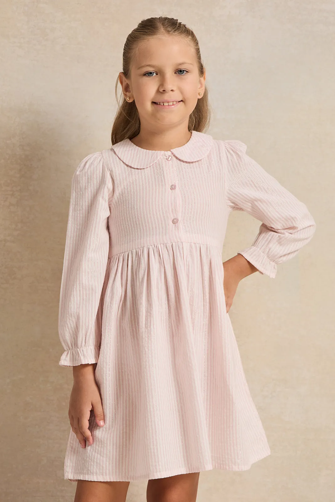 Girls Pink Peterpan Collar Dress