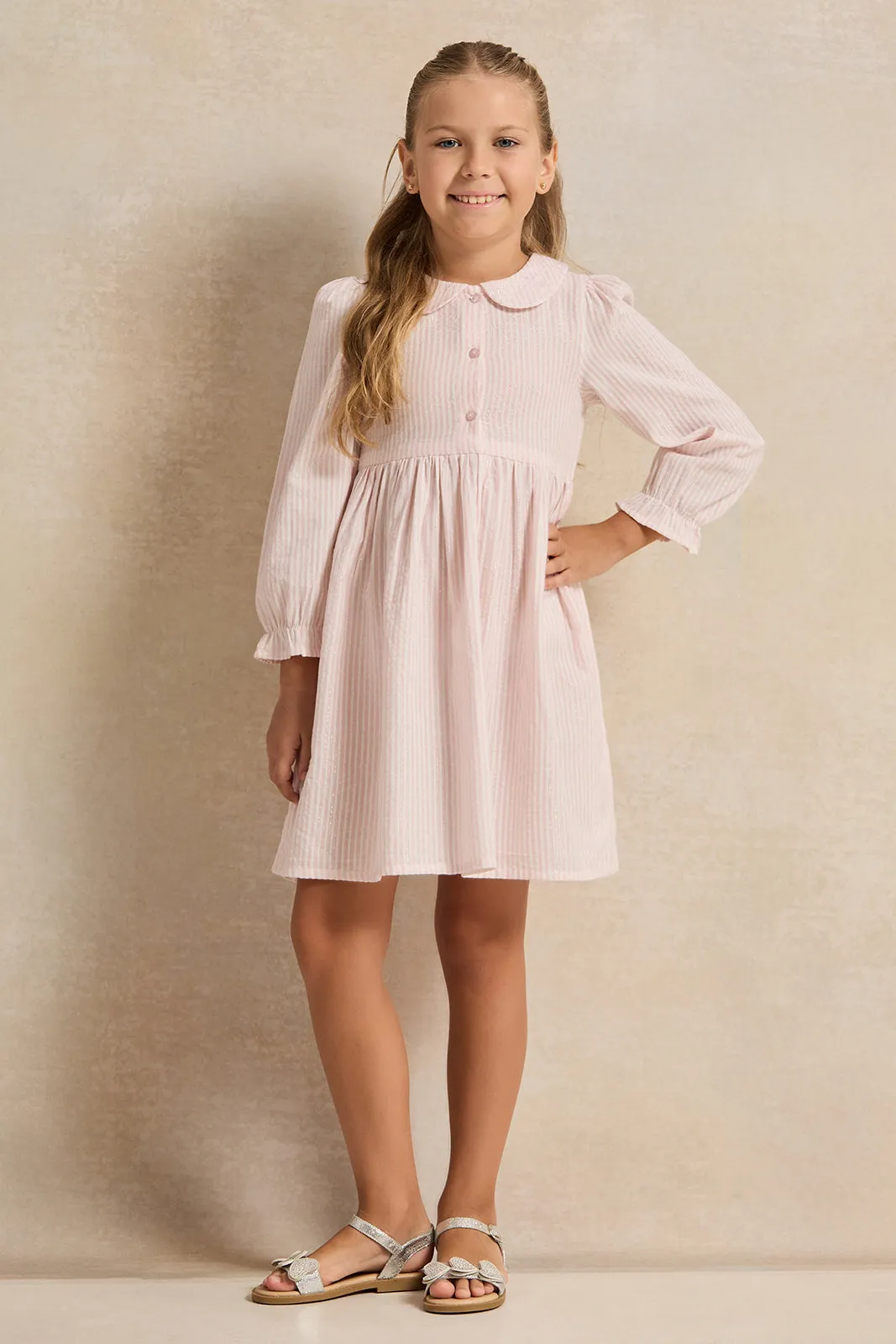 Girls Pink Peterpan Collar Dress