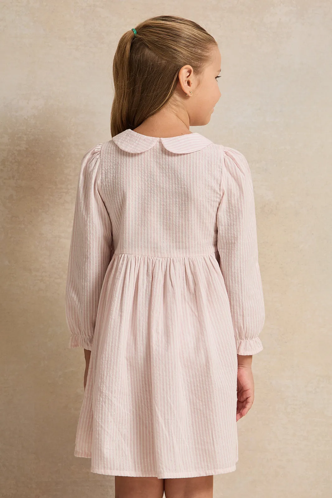 Girls Pink Peterpan Collar Dress