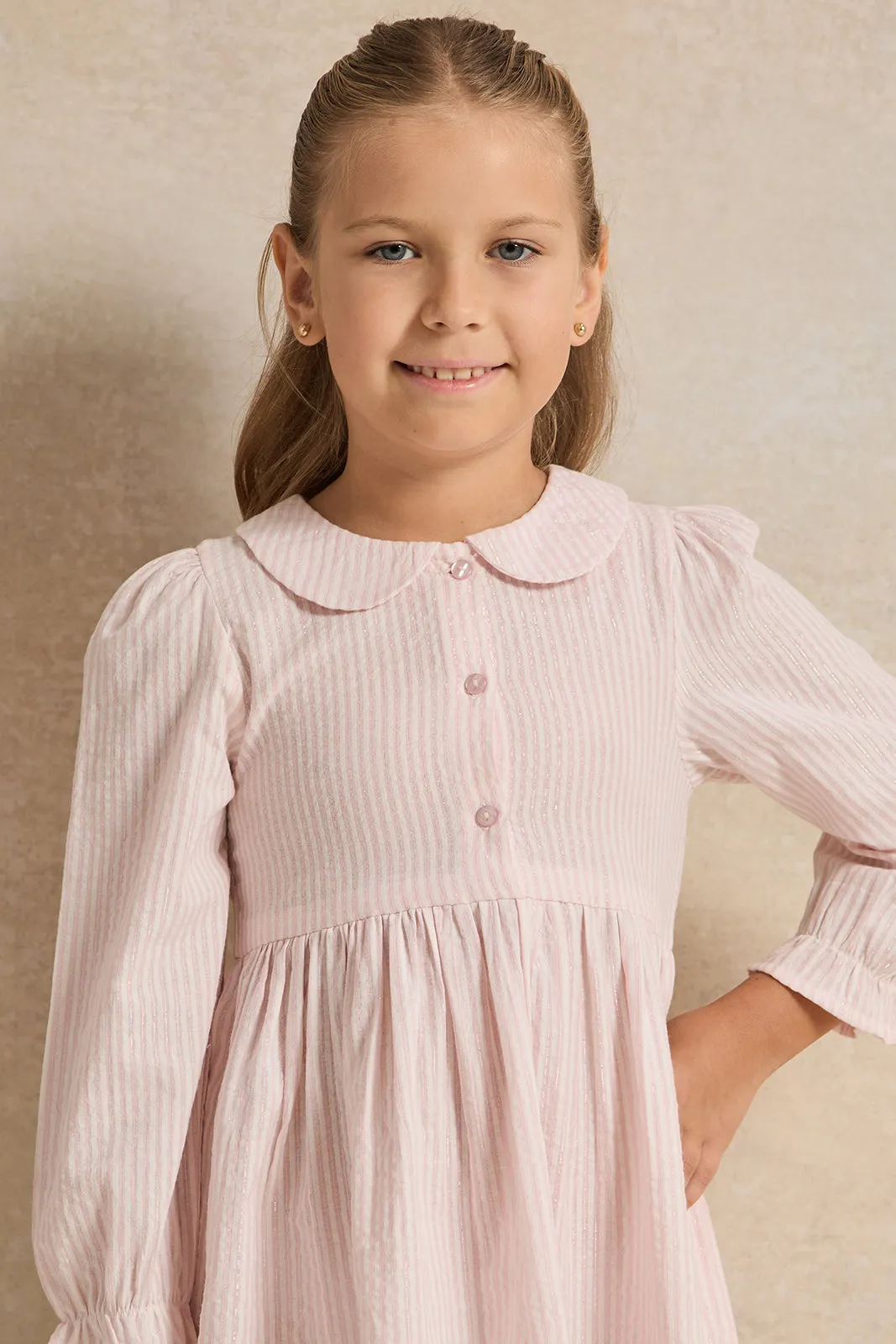 Girls Pink Peterpan Collar Dress