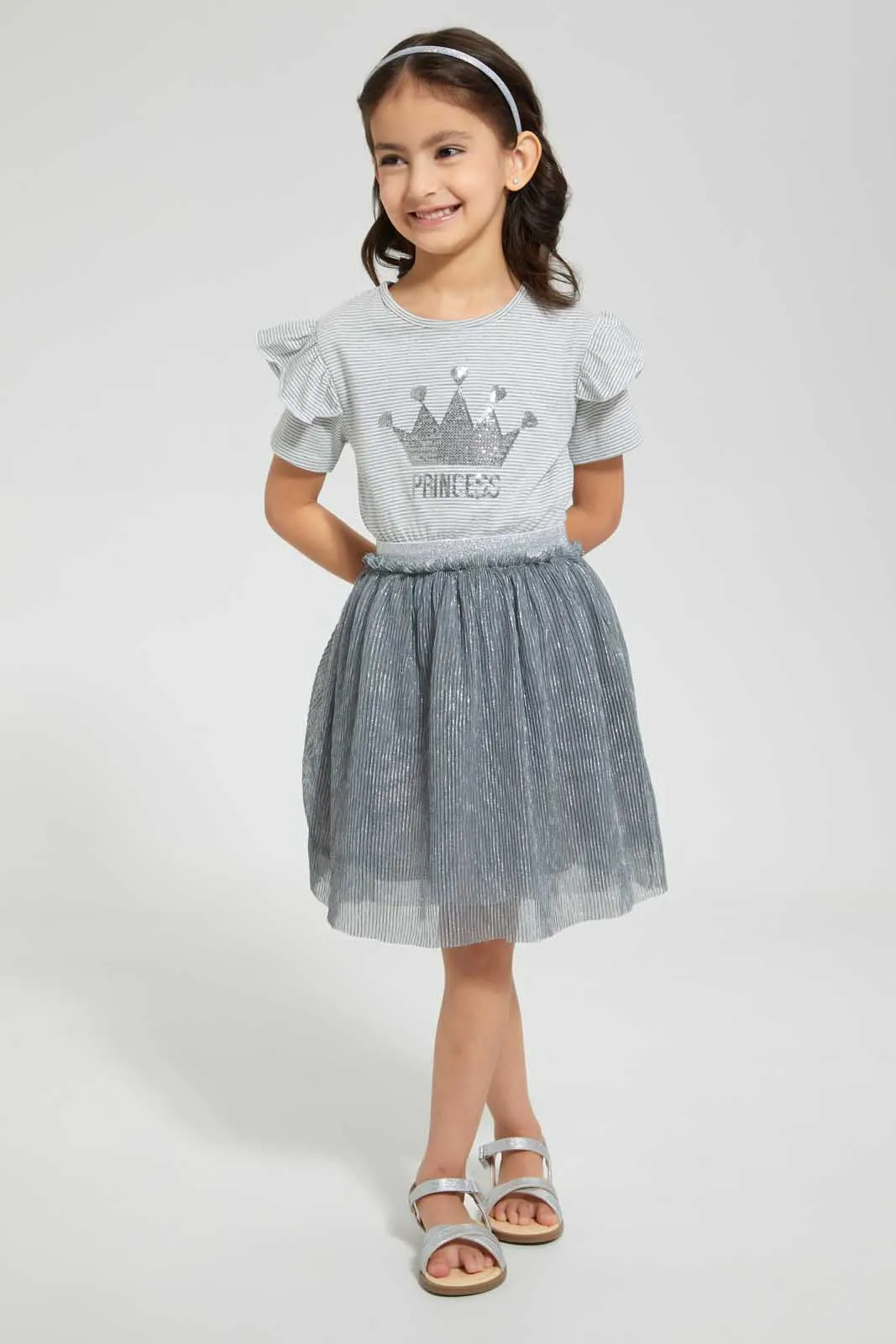 Grey Crown Mesh Dress