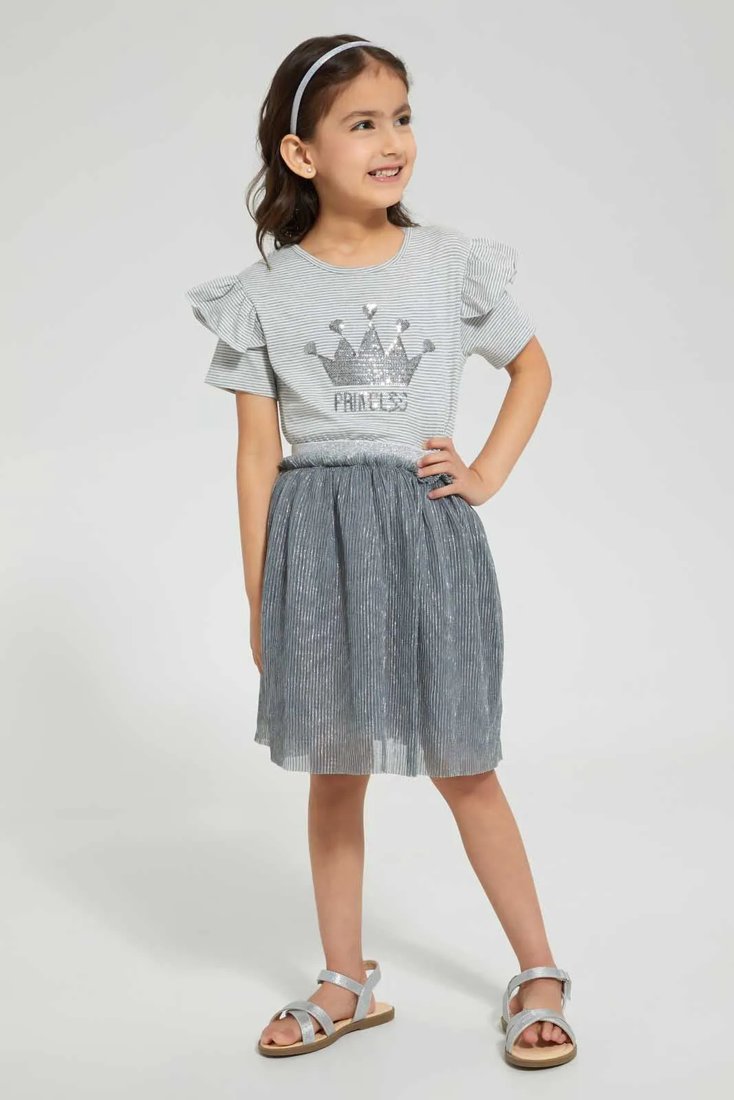 Grey Crown Mesh Dress