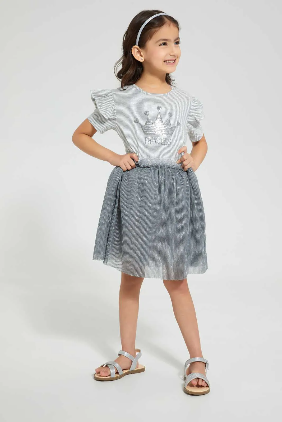 Grey Crown Mesh Dress