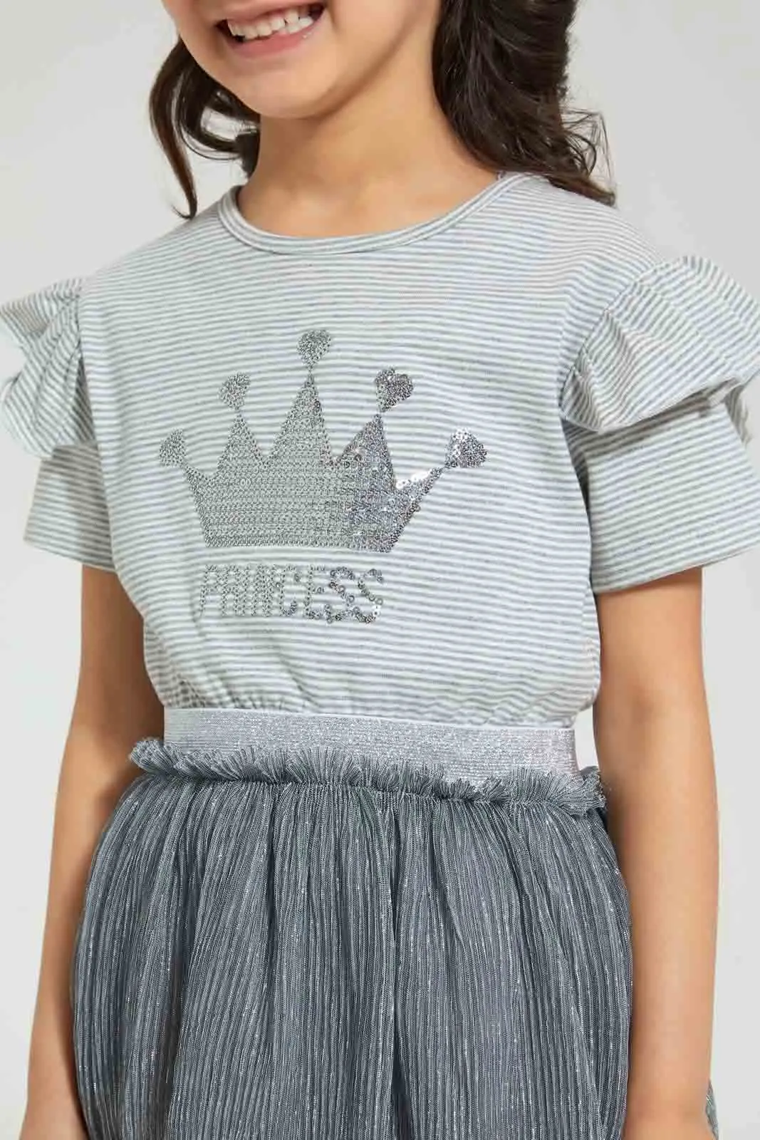 Grey Crown Mesh Dress