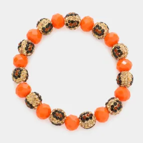 iLLASPARKZ Leopard Pattern Shamballa Ball Faceted Bead Stretch Bracelet