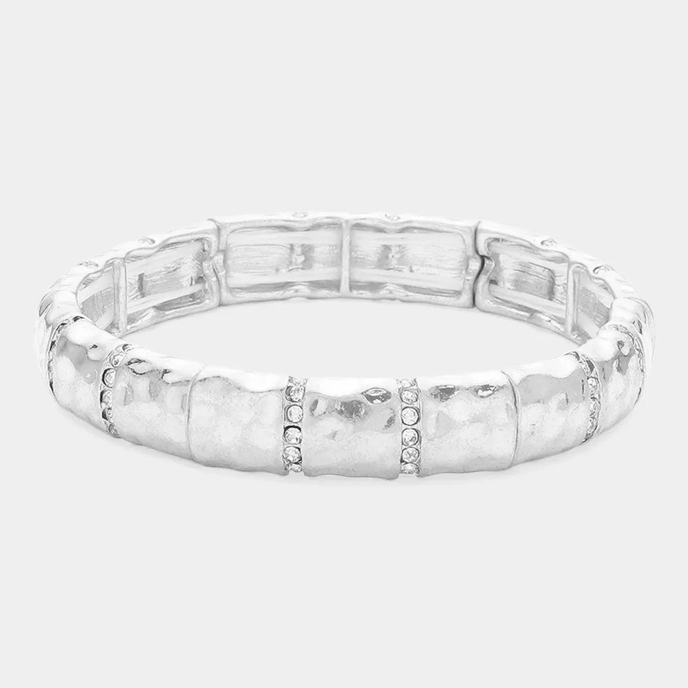 iLLASPARKZ Stone Paved Link Pointed Hammered Metal Stretch Bracelet