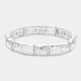 iLLASPARKZ Stone Paved Link Pointed Hammered Metal Stretch Bracelet