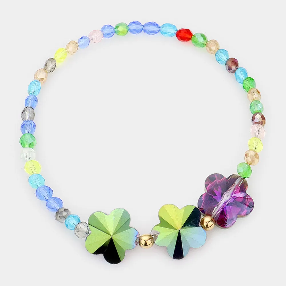 iLLASPARKZ Triple Flower Accented Faceted Beaded Stretch Bracelet