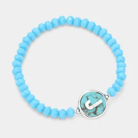 iLLASPARKZ -J- Monogram Turquoise Charm Faceted Beaded Stretch Bracelet