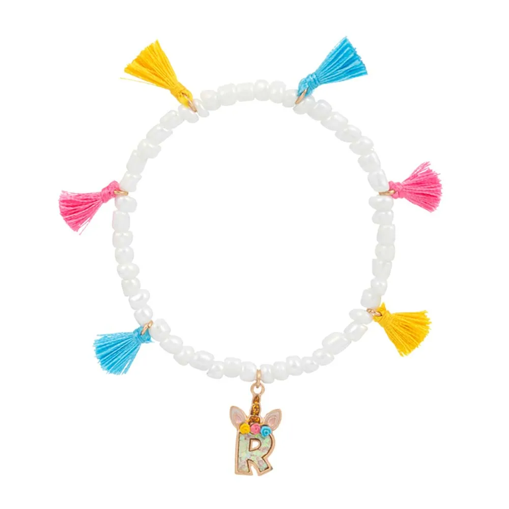 iLLASPARKZ -R- Unicorn Monogram Tassel Station Kid's Beaded Stretch Bracelet