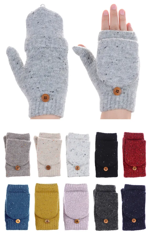 JG625 Solid Color Knit Lining Fingerless Button Gloves 12Prs Pack