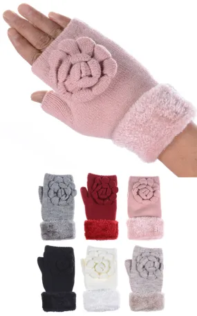 JG707 Solid Knit Lining Fingerless Flower ACC Gloves 12prs Pack (JSP)