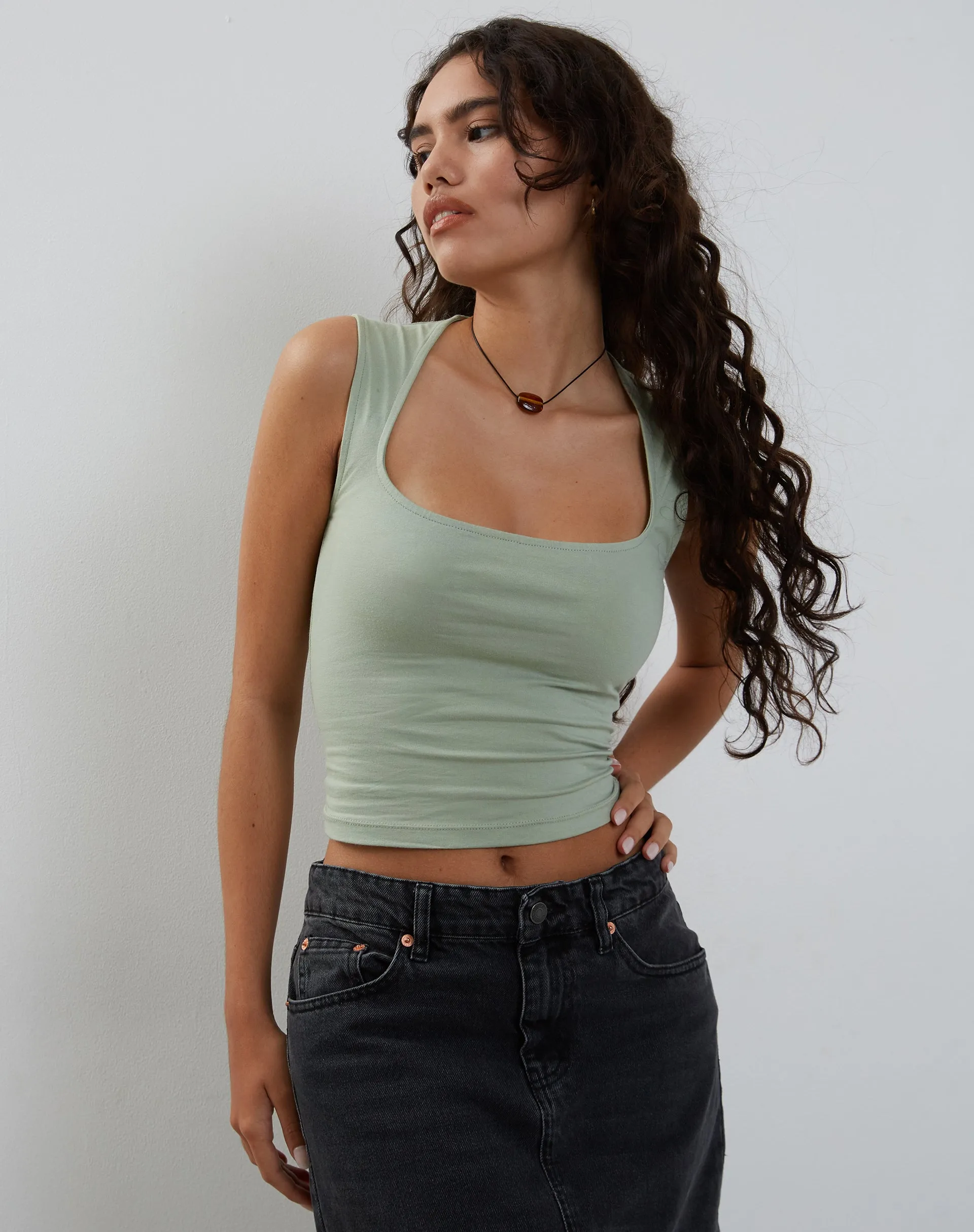 Jinsu Crop Top in Desert Sage