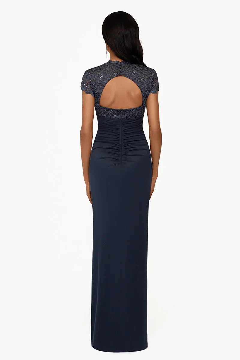 Kim Sheer Matte Jersey Lace Cap Sleeve Dress