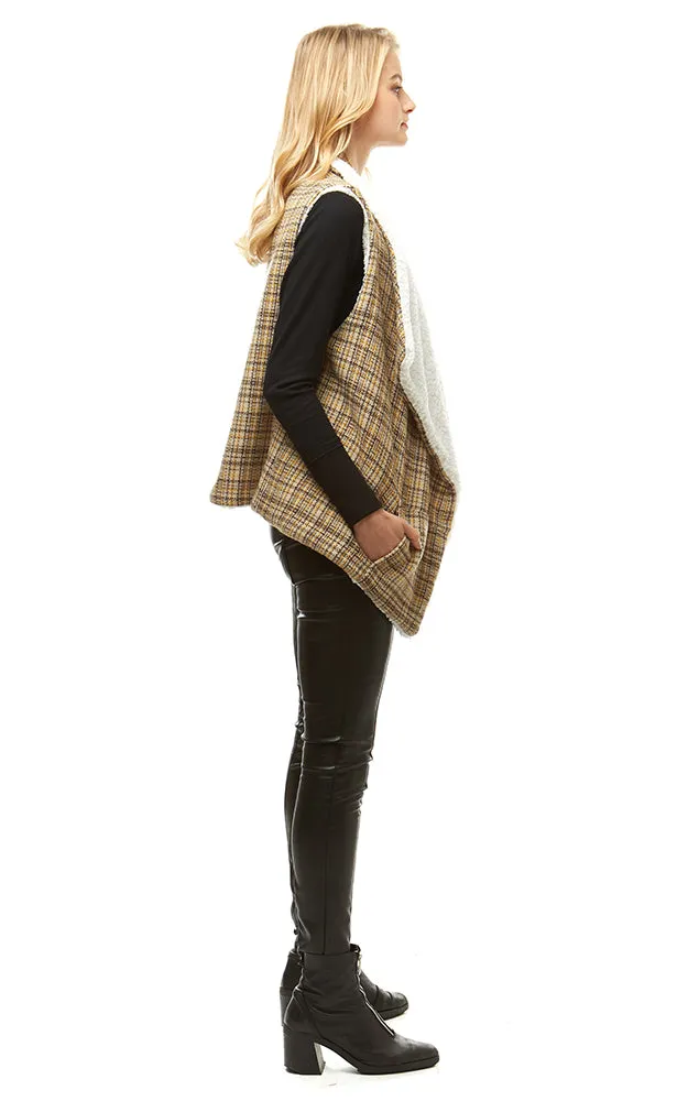 LOF949 Plaid Print Faux Fur Lining Vest