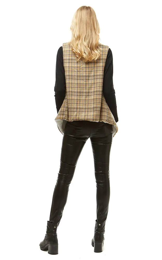 LOF949 Plaid Print Faux Fur Lining Vest