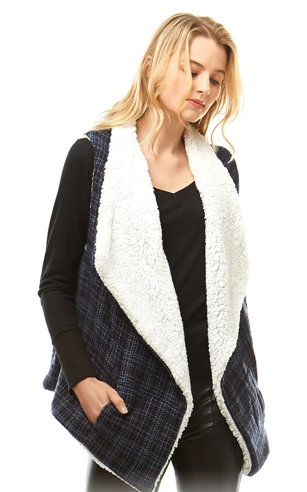 LOF949 Plaid Print Faux Fur Lining Vest