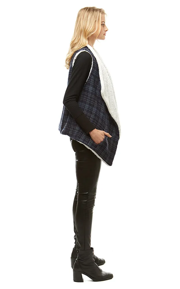 LOF949 Plaid Print Faux Fur Lining Vest