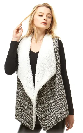 LOF949 Plaid Print Faux Fur Lining Vest