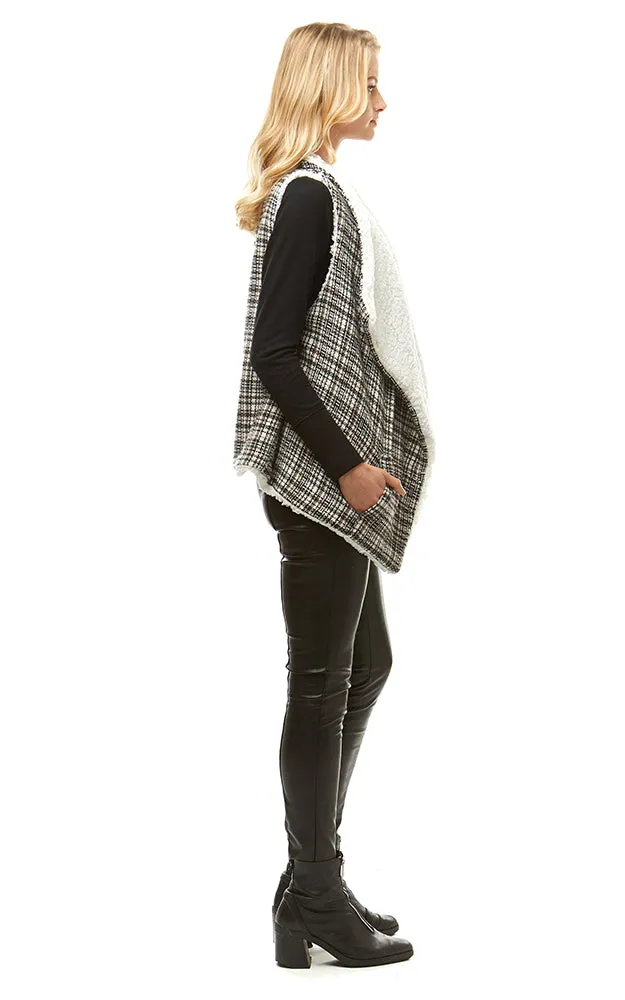 LOF949 Plaid Print Faux Fur Lining Vest