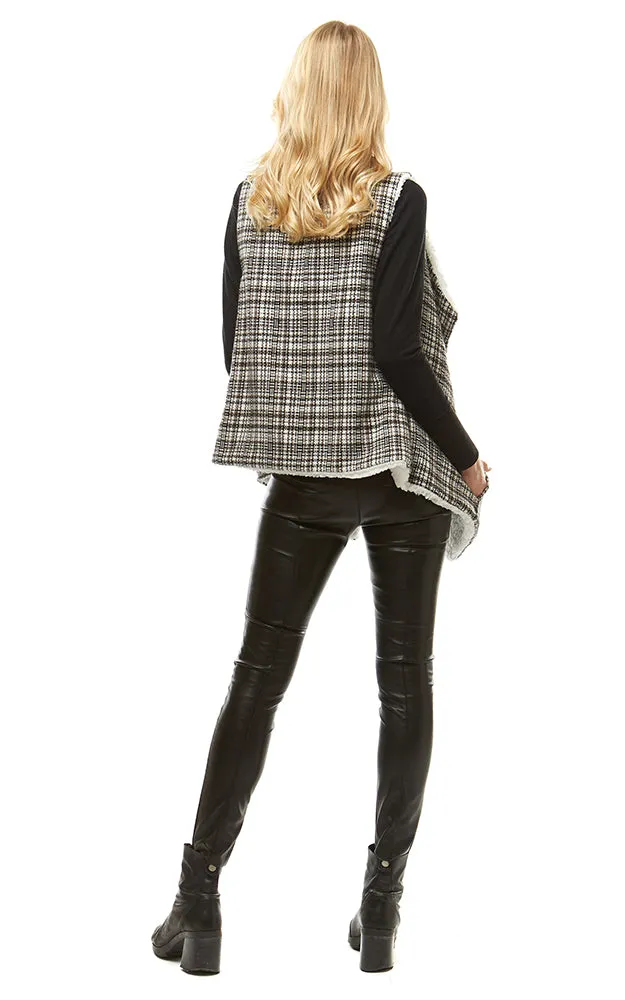 LOF949 Plaid Print Faux Fur Lining Vest