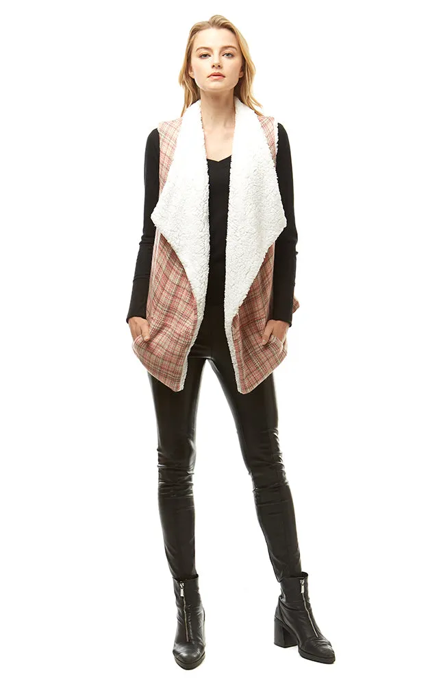 LOF949 Plaid Print Faux Fur Lining Vest