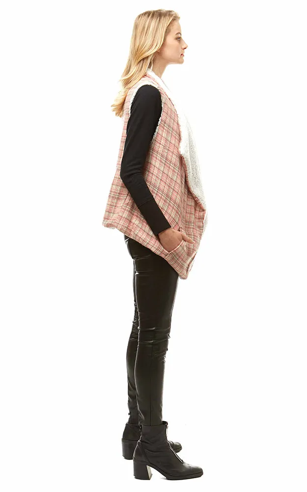 LOF949 Plaid Print Faux Fur Lining Vest