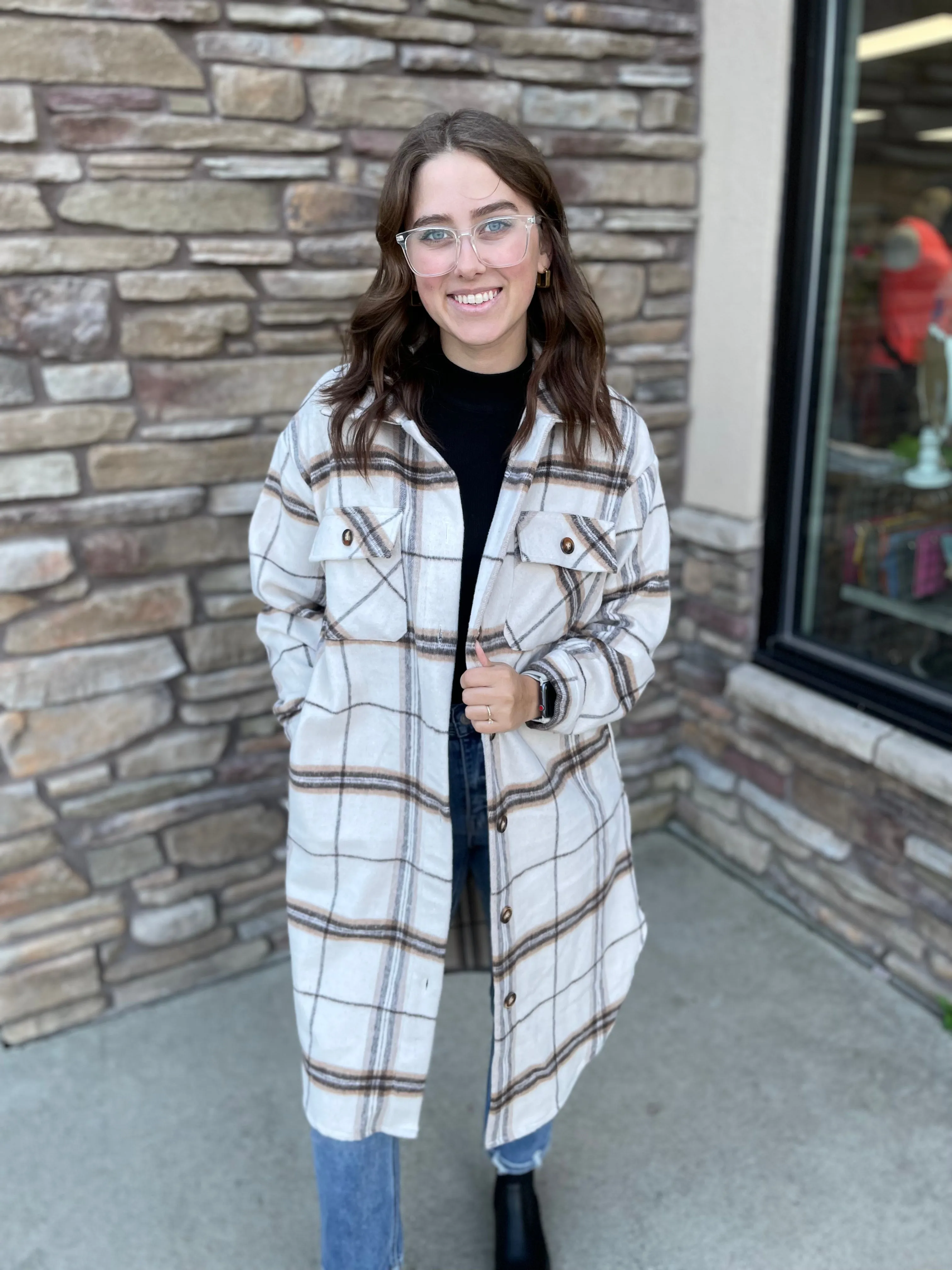 Long Plaid Flannel | Tan & Olive