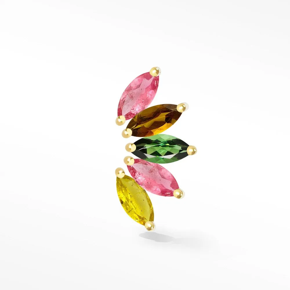 Lotus Flat Back Earring Tourmaline 14k Yellow