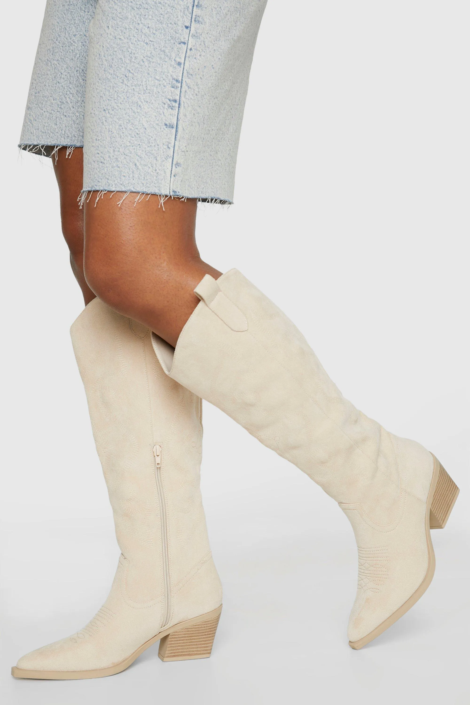 Low Heel Embroidered Knee High Western Cowboy Boots