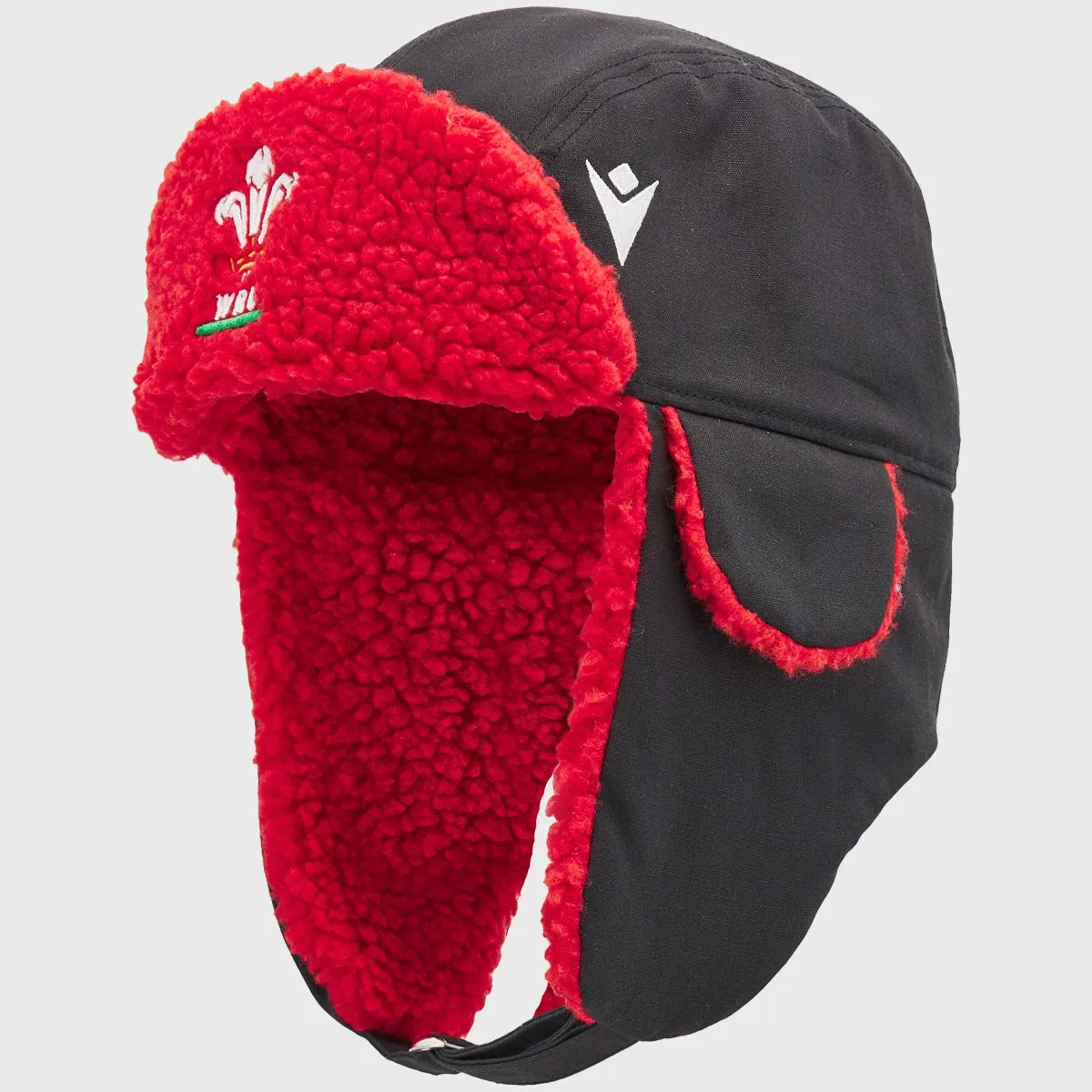 Macron Wales Rugby Trapper Fleece Hat Black