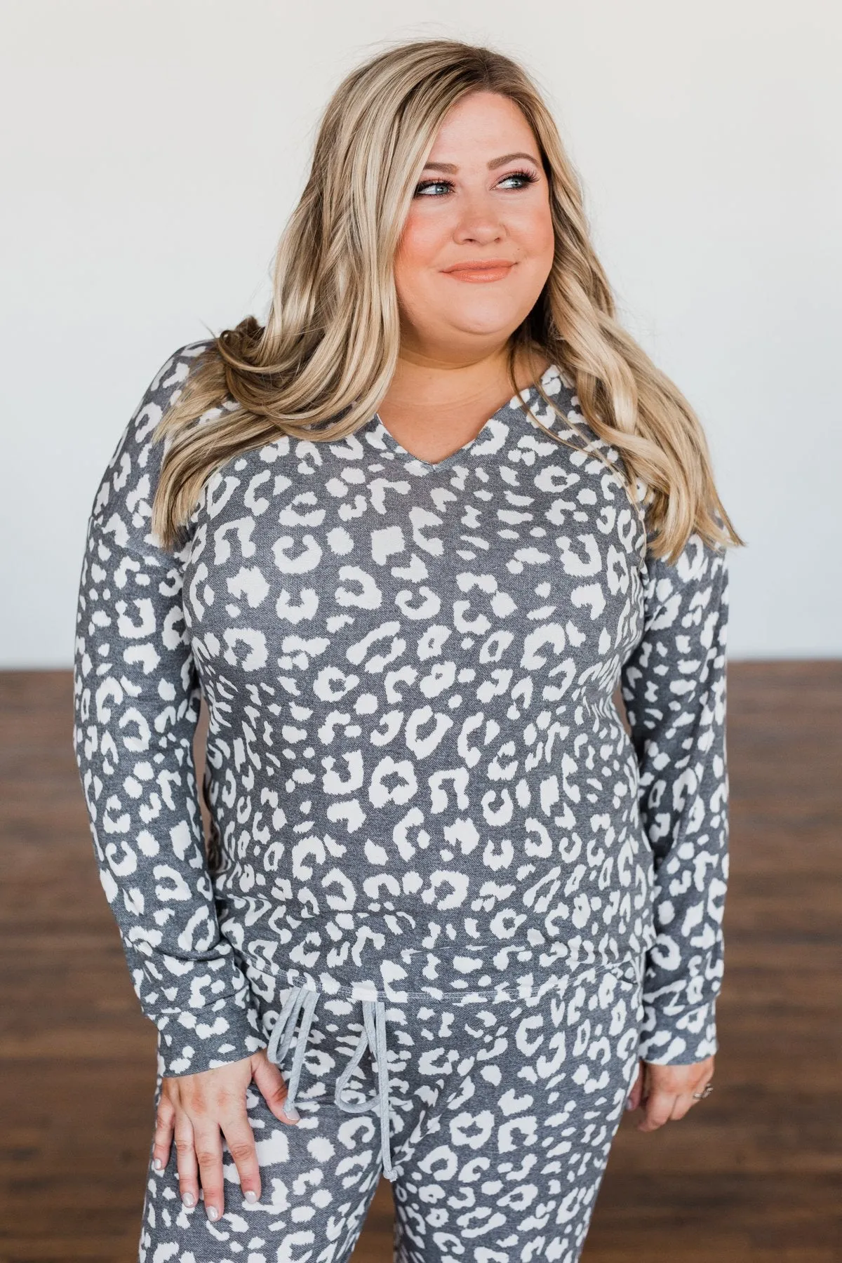 Make My Day Leopard Lounge Top- Charcoal