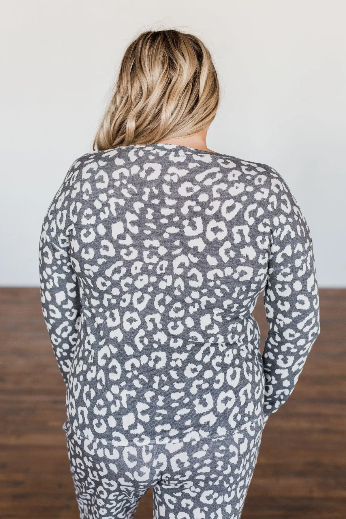 Make My Day Leopard Lounge Top- Charcoal