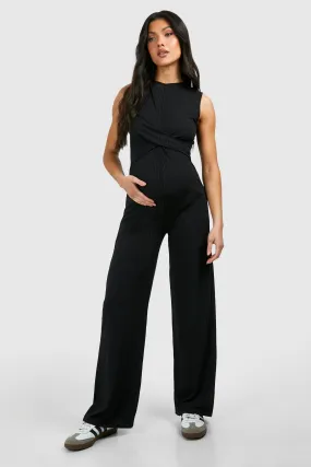 Maternity Rib Sleeveless Knot Detail Lounge Jumpsuit