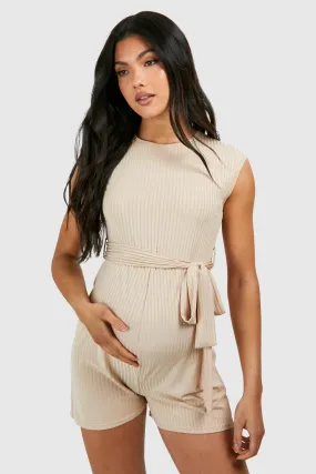 Maternity Sleeveless Belted Lounge Romper