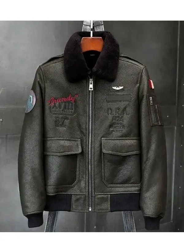 Men's Classic Air Force Sheepskin Leather Winter Jacket