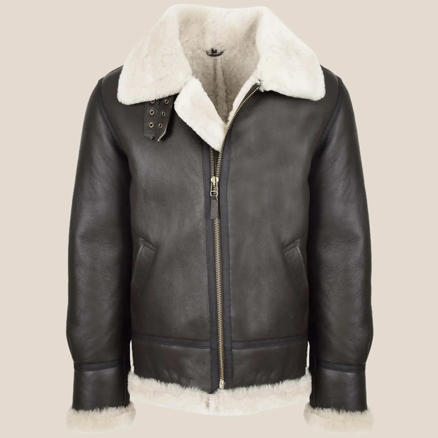 Men's Classic Dark Brown B3 Sheepskin Leather Jacket