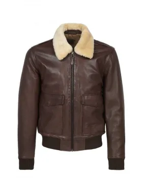 Men's Sheepskin Collar Aviator Leather Jacket -Maverik