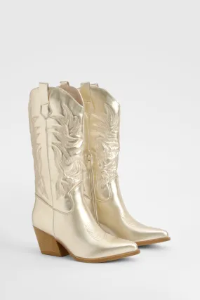 Metallic Embossed Knee High Western Cowboy Boots