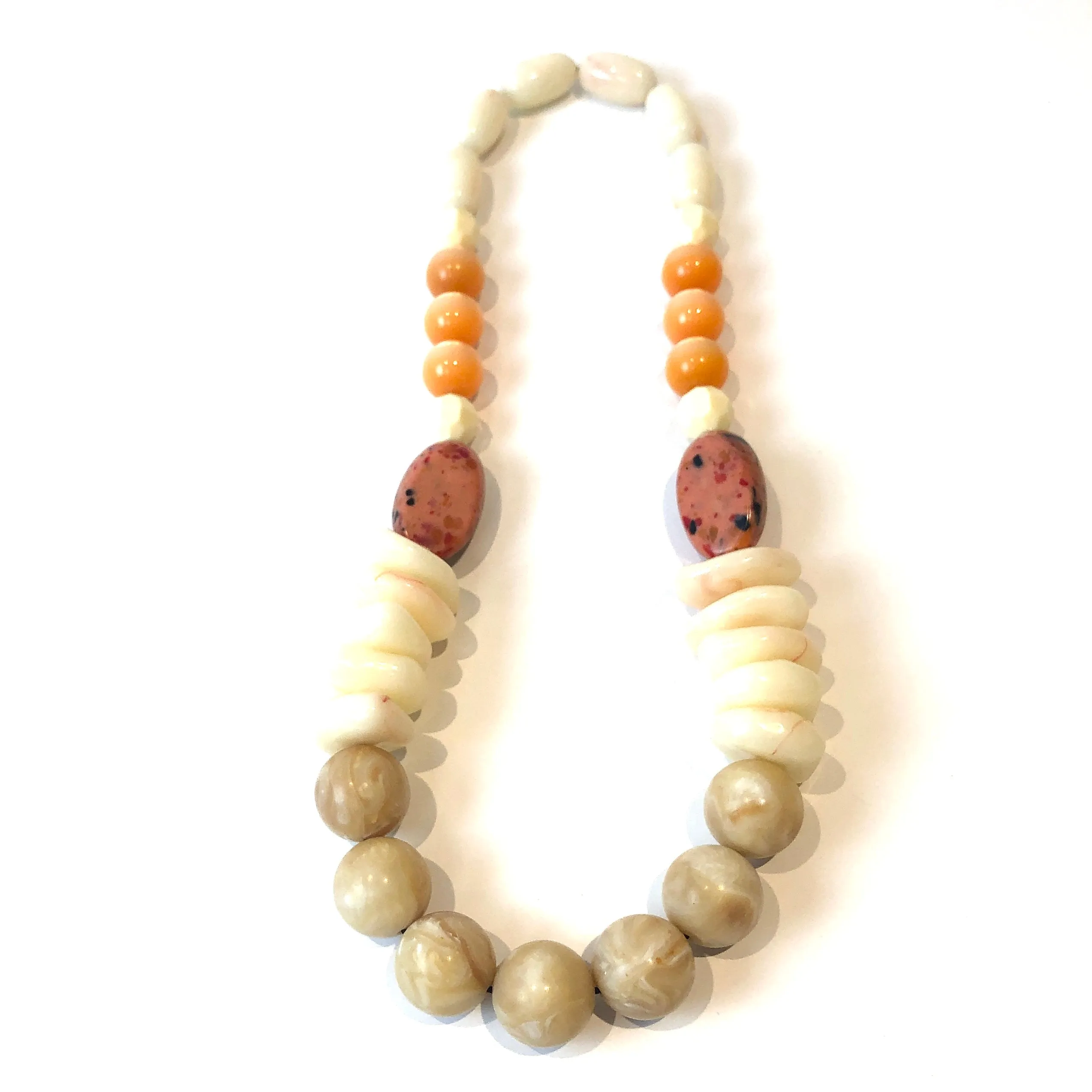 Mid-Mod Peach & Cream Lucite Stretch Bauble Necklace - Midi