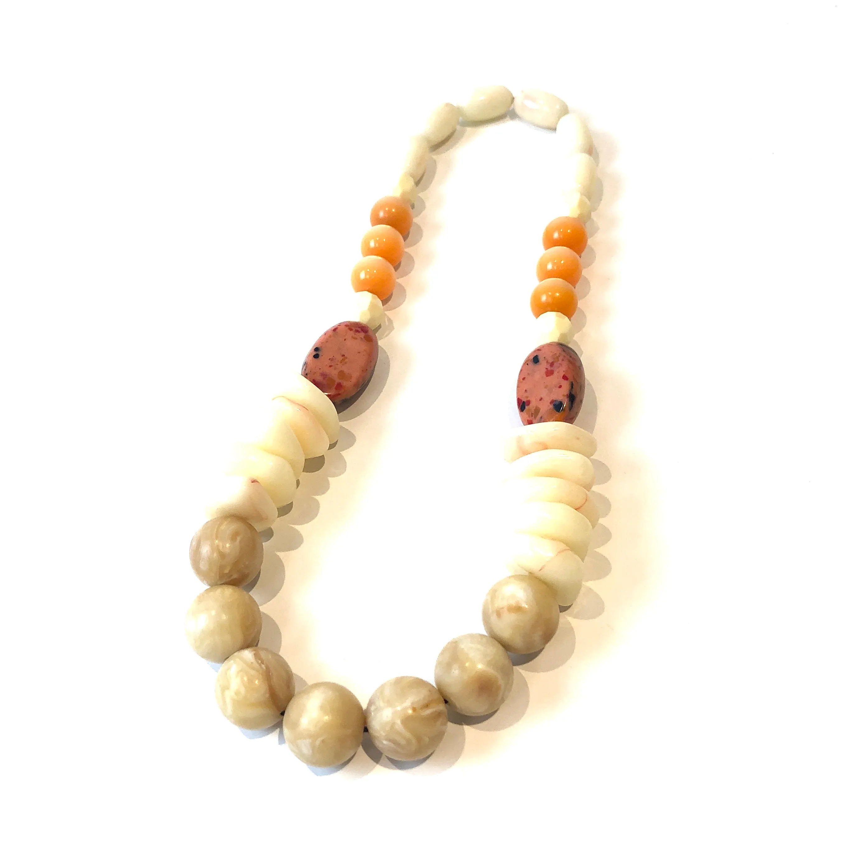 Mid-Mod Peach & Cream Lucite Stretch Bauble Necklace - Midi