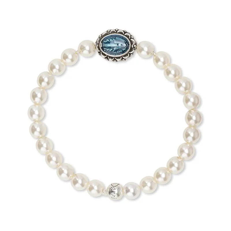 Miraculous Mother Stretch Bracelet with Crystal White Pearl Beads