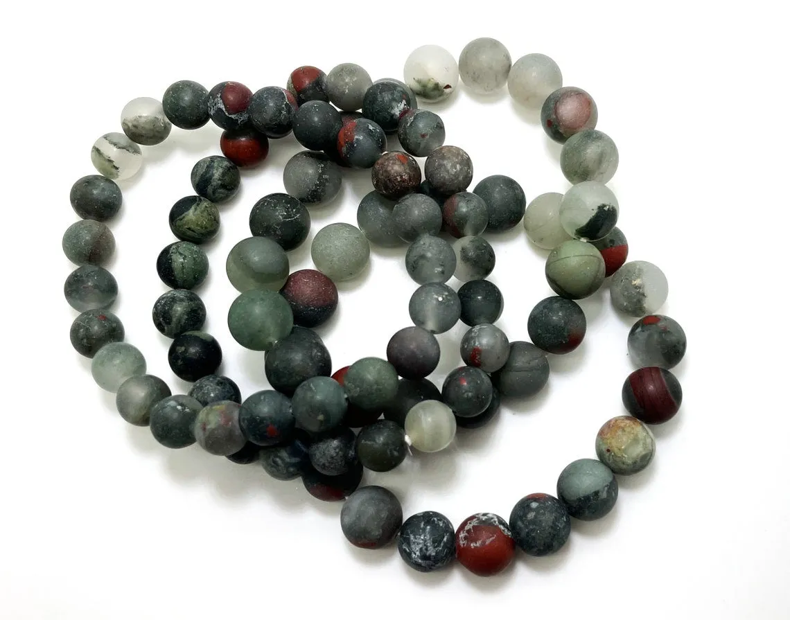 Natural Bloodstone Matte Round Gem Stretch Bracelet