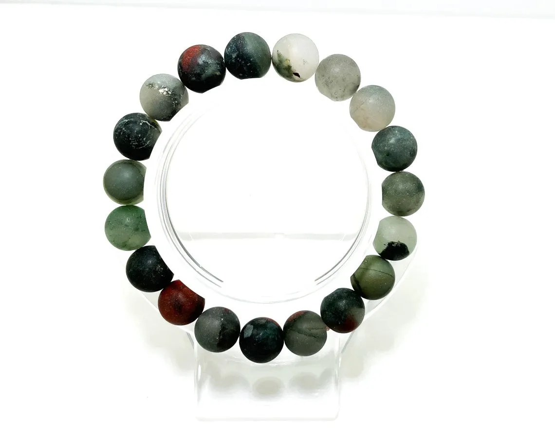 Natural Bloodstone Matte Round Gem Stretch Bracelet