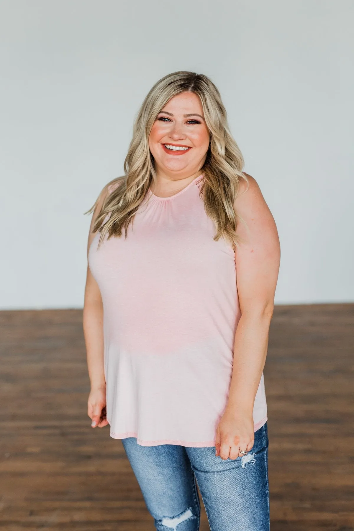 Never Left My Side Lace Sleeve Tank Top- Blush